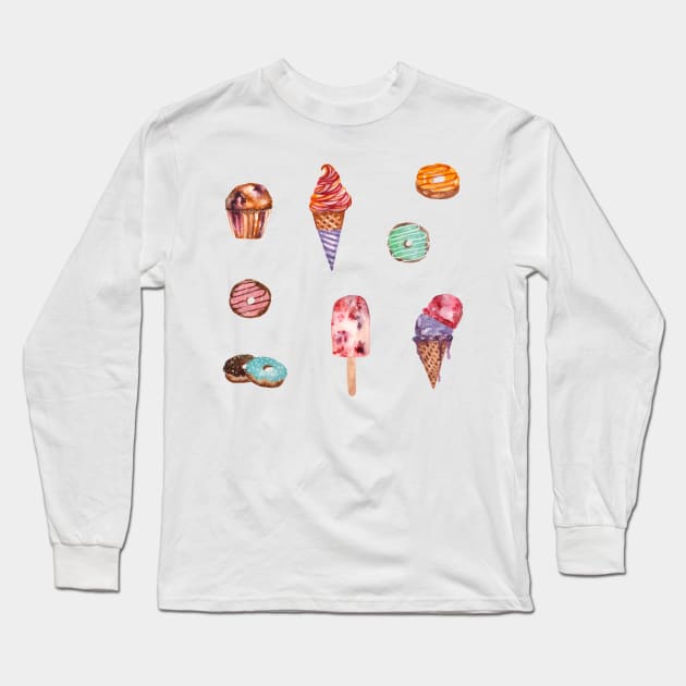 Dessert ice cream set Long Sleeve T-Shirt by GinaaArts